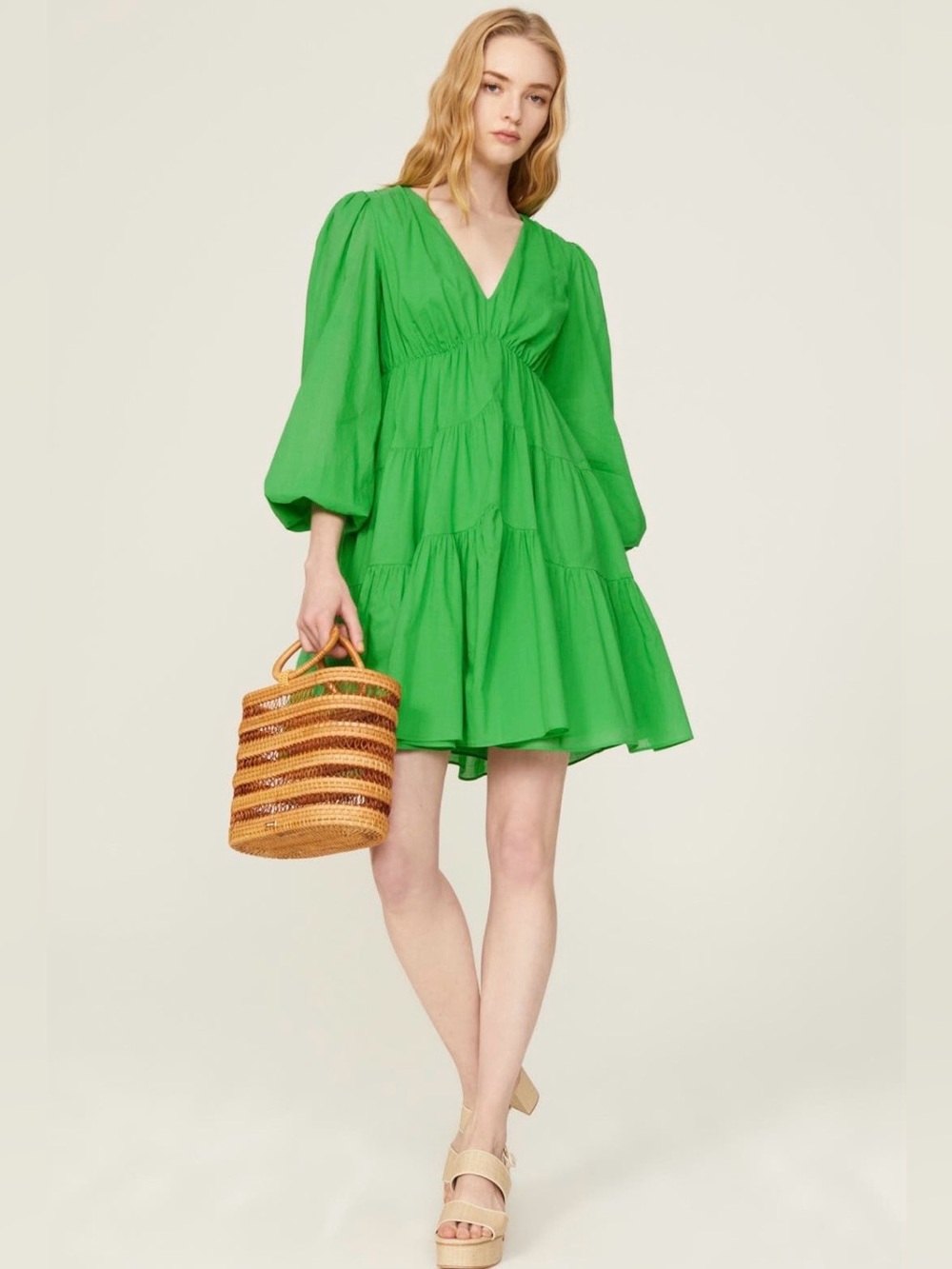 Trina Turk~Bright Green V-Neck Tiered Make Merry Mini Dress~Size Small~$278~
